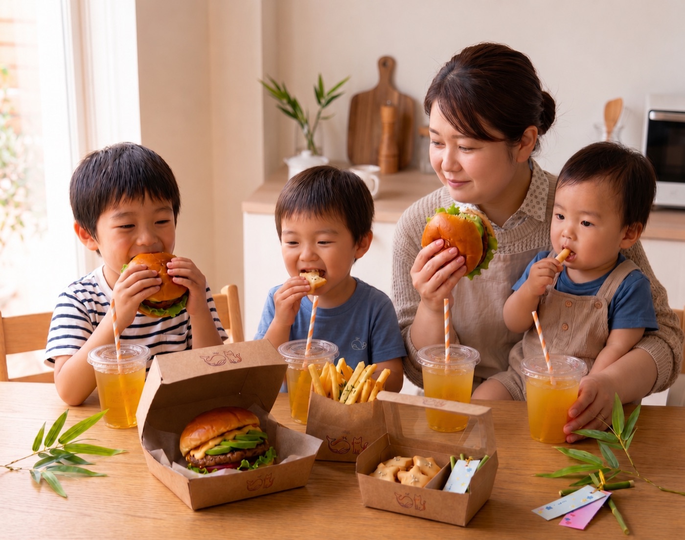 家族みんなでスターライトバーガーを楽しむ様子